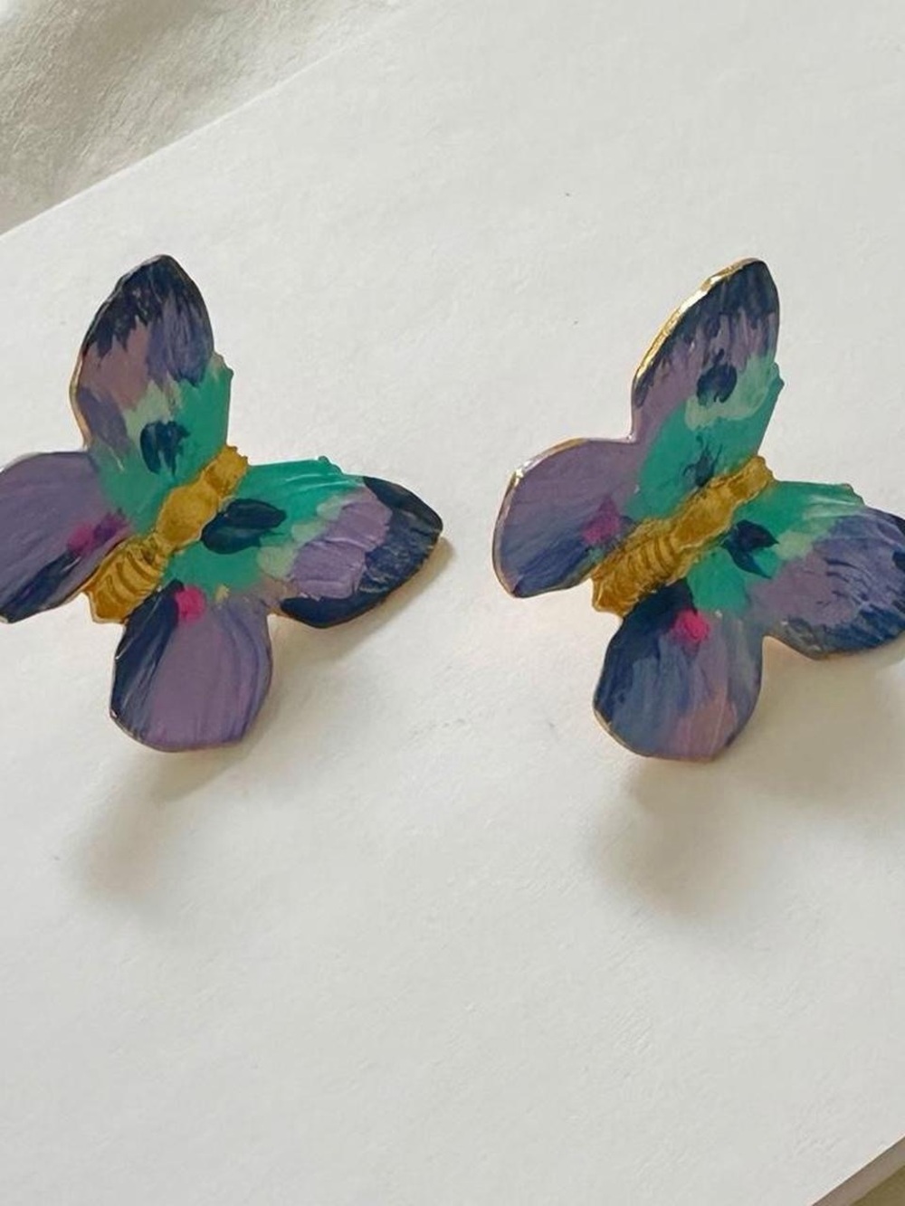Hand-Painted Butterfly Stud Earrings in Purple & Teal The Pink Reef
